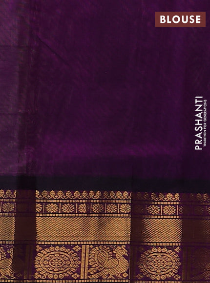Silk cotton saree beige and purple with allover zari checks & buttas and zari woven border