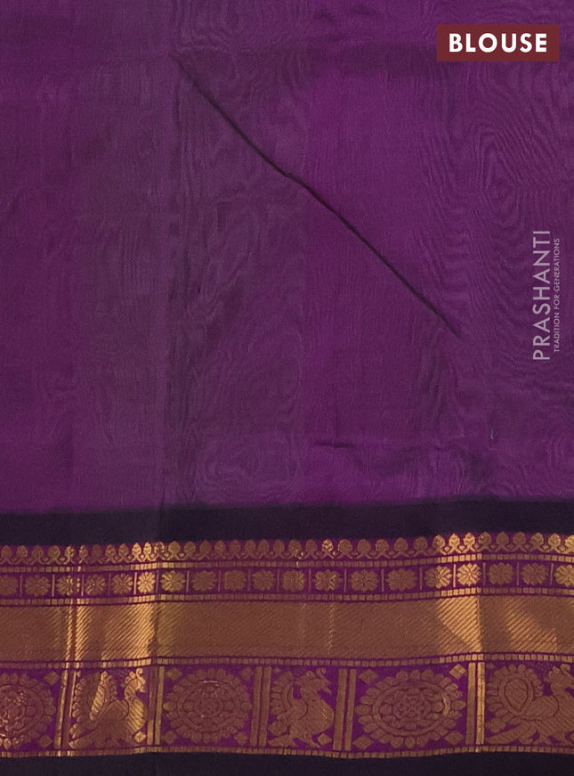 Silk cotton saree pista green and purple with allover zari checks & buttas and zari woven border