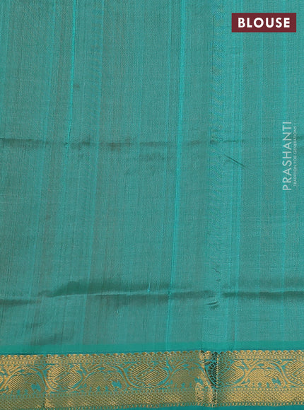 Silk cotton saree orange and teal green with allover zari checked pattern and rich zari woven border
