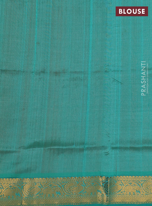 Silk cotton saree orange and teal green with allover zari checked pattern and rich zari woven border