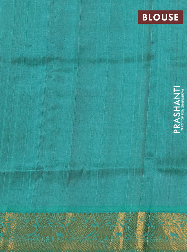 Silk cotton saree pink and teal green with allover zari checked pattern and rich zari woven border