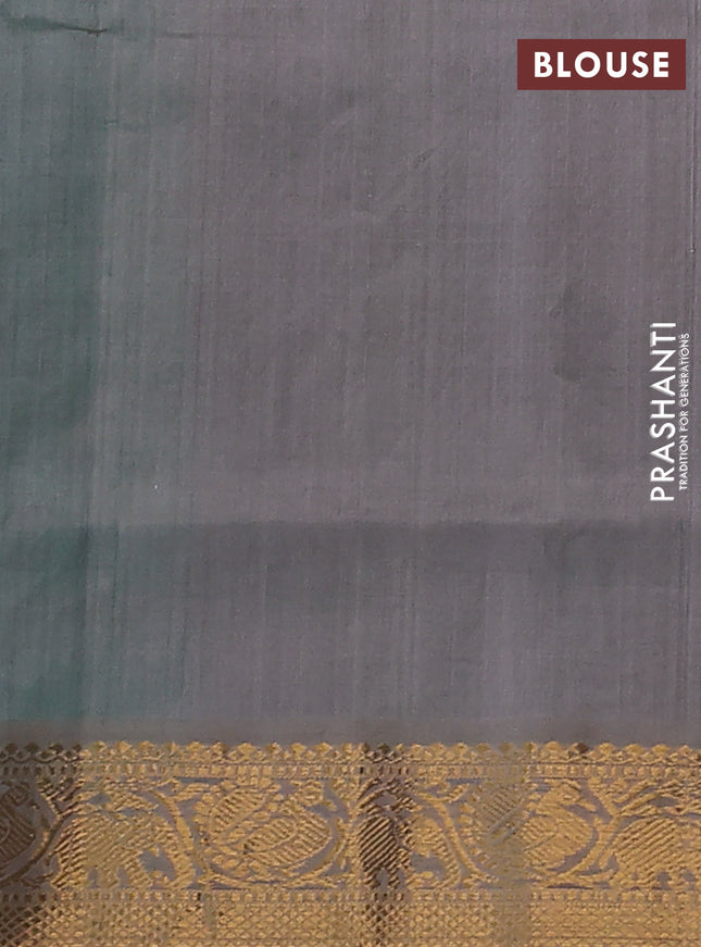 Silk cotton saree teal blue and grey with allover zari checked pattern and rich zari woven border