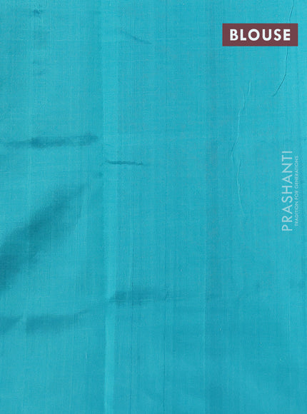 Silk cotton saree bottle green and teal blue with allover thread checked pattern and peacock design zari woven butta border