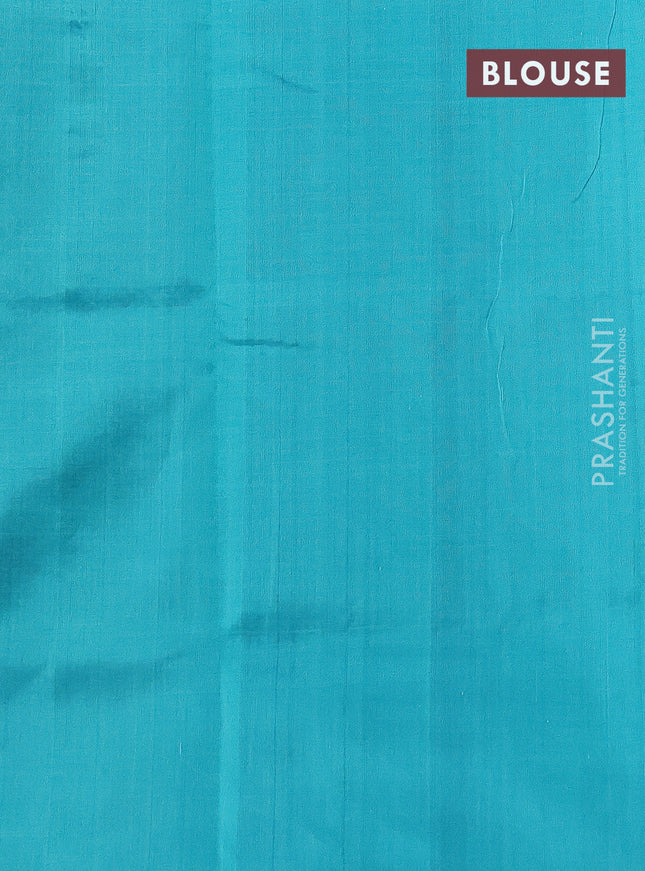 Silk cotton saree bottle green and teal blue with allover thread checked pattern and peacock design zari woven butta border