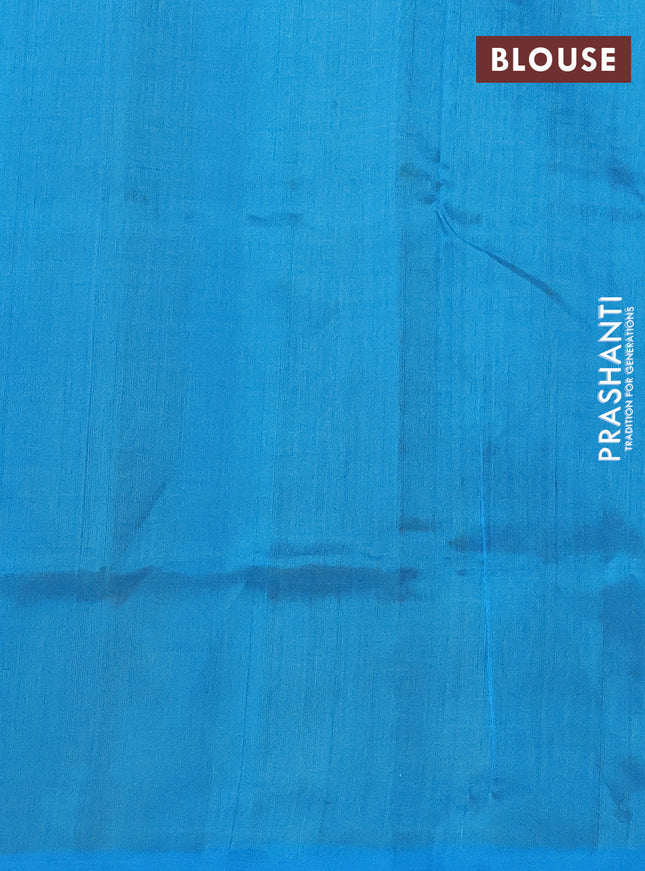 Silk cotton saree lime green and cs blue with allover thread checked pattern and peacock design zari woven butta border