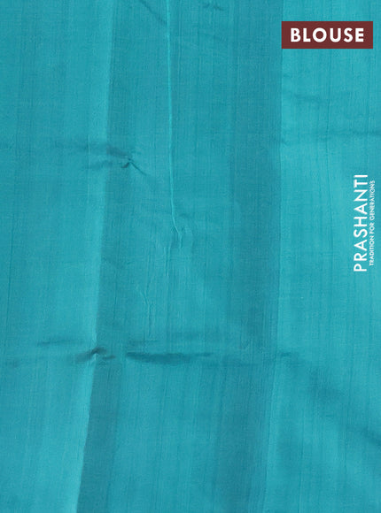 Silk cotton saree purple and teal blue with allover thread checked pattern and peacock design zari woven butta border