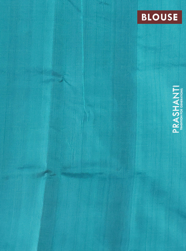 Silk cotton saree purple and teal blue with allover thread checked pattern and peacock design zari woven butta border