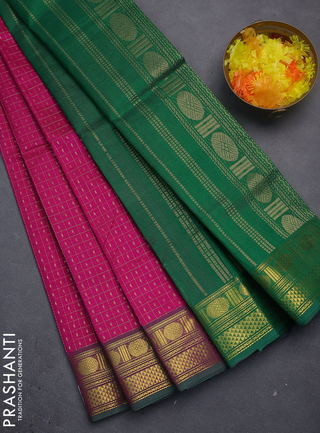 Silk cotton saree pink and green with allover lakshadeepam weaves and zari woven border