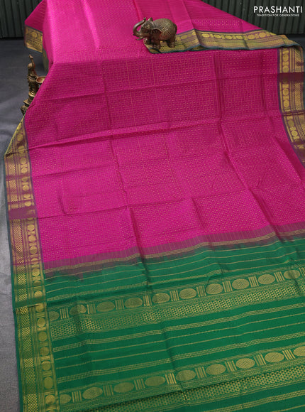 Silk cotton saree pink and green with allover lakshadeepam weaves and zari woven border
