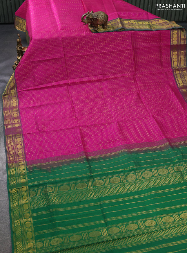 Silk cotton saree pink and green with allover lakshadeepam weaves and zari woven border