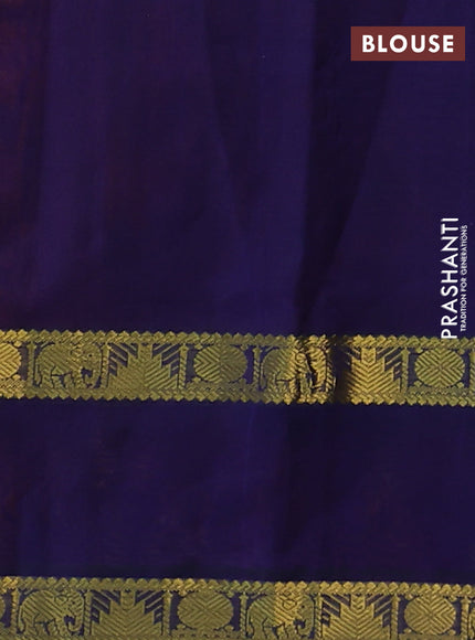 Silk cotton saree rustic orange and blue with allover lakshadeepam weaves and rettapet zari woven border