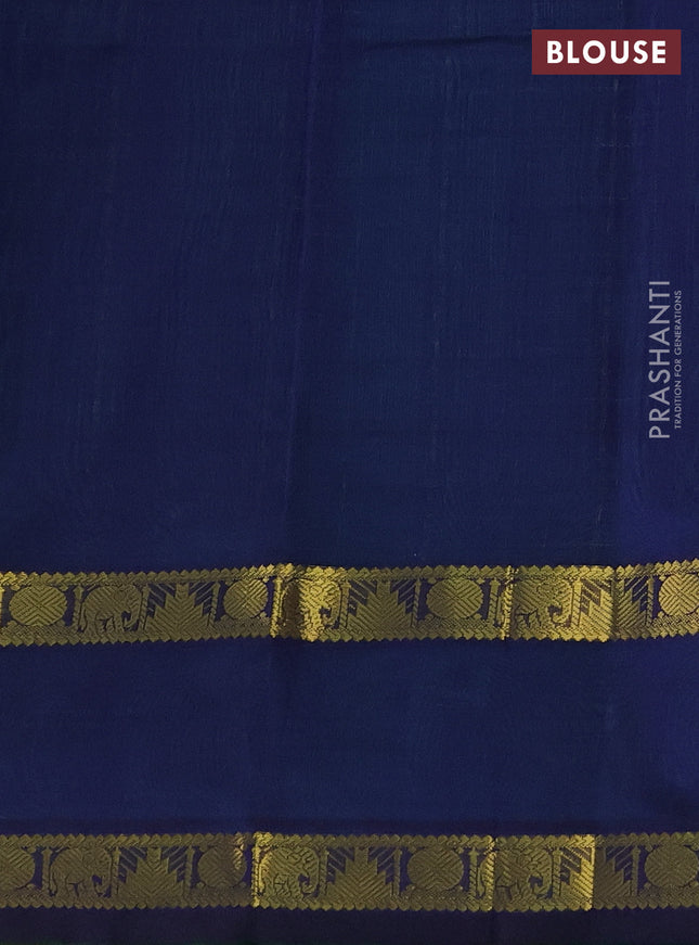 Silk cotton saree teal green and navy blue with allover lakshadeepam weaves and rettapet zari woven border
