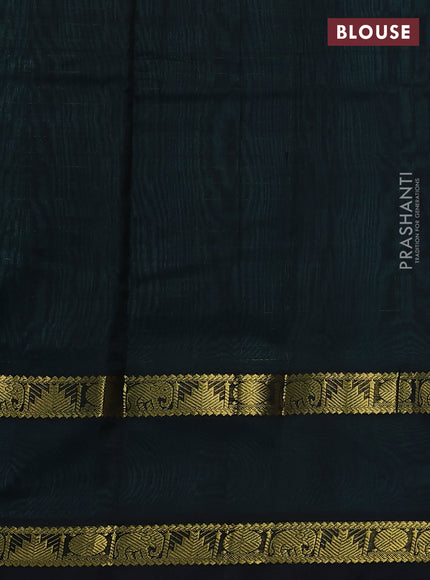 Silk cotton saree teal blue and black with allover lakshadeepam weaves and rettapet zari woven border