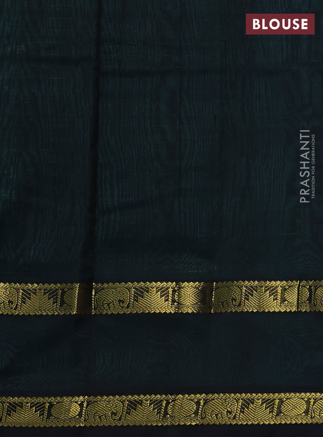 Silk cotton saree teal blue and black with allover lakshadeepam weaves and rettapet zari woven border