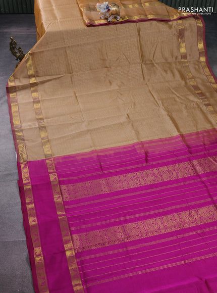Silk cotton saree sandal and magenta pink with allover lakshadeepam weaves and rettapet zari woven border