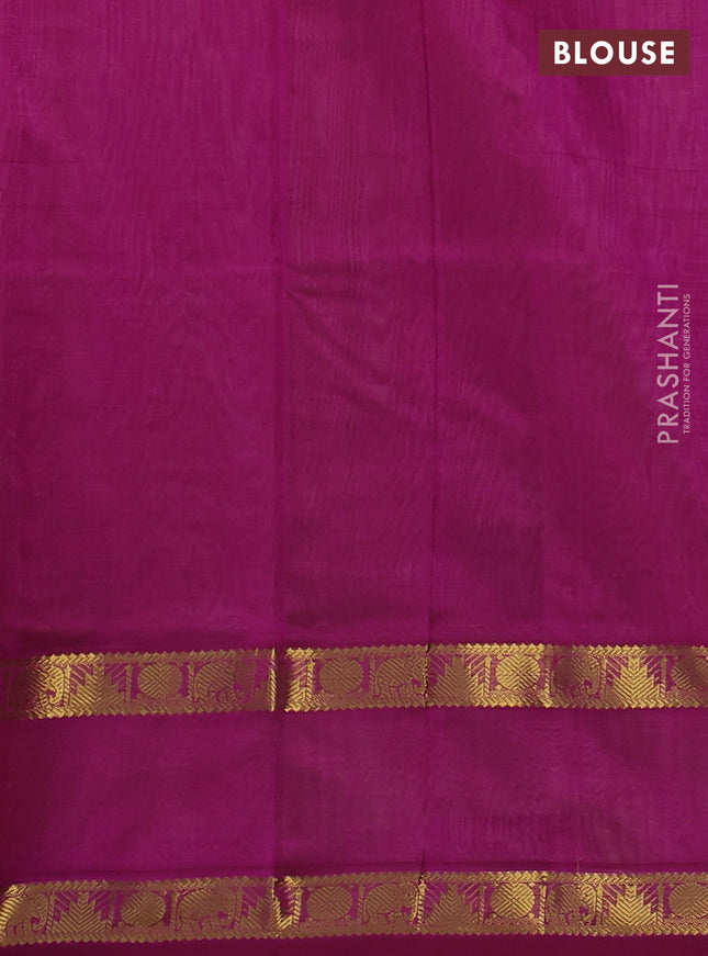 Silk cotton saree sandal and magenta pink with allover lakshadeepam weaves and rettapet zari woven border