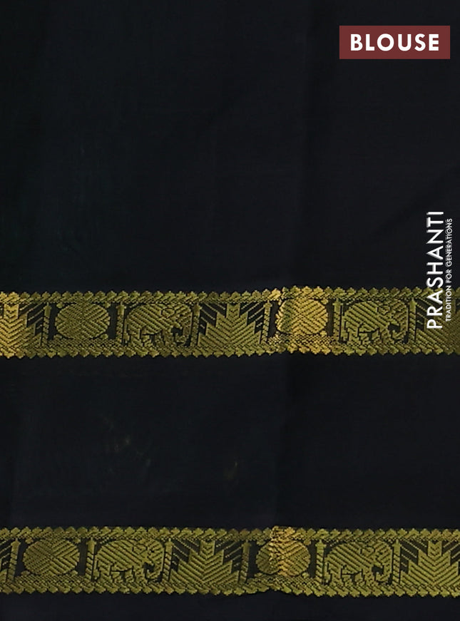 Silk cotton saree teal green and black with allover lakshadeepam weaves and rettapet zari woven border