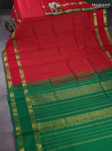 Silk cotton saree red and green with allover lakshadeepam weaves and rettapet zari woven border