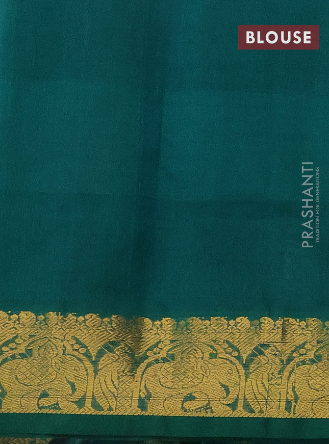 Silk cotton saree multi colour and teal green with allover paalum pazhamun checks & zari buttas and zari woven border