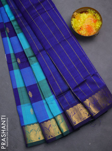 Silk cotton saree multi colour and blue with allover paalum pazhamun checks & zari buttas and zari woven border