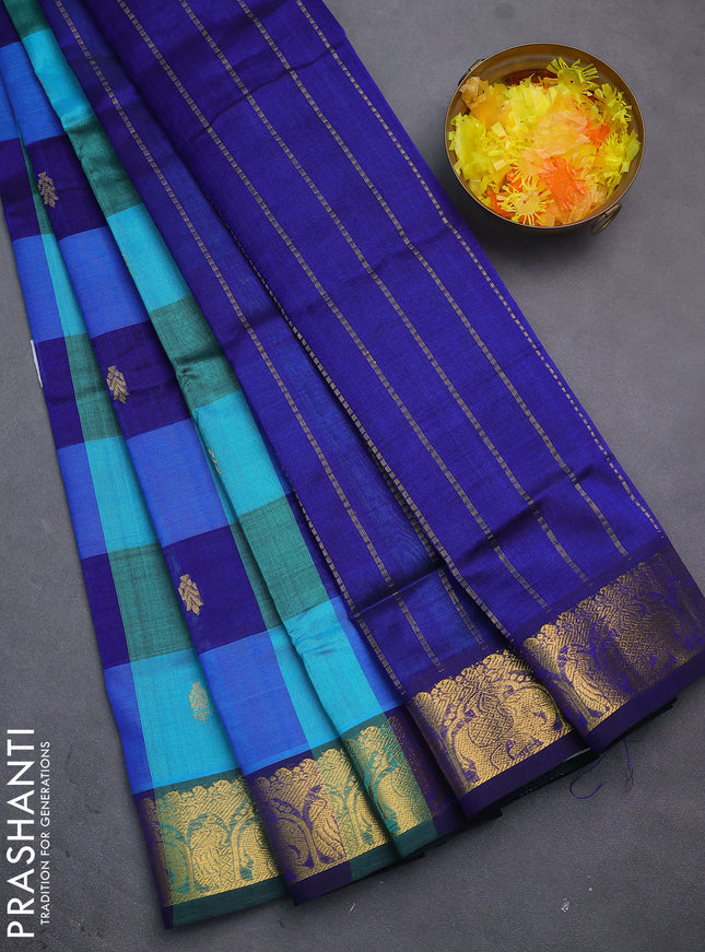 Silk cotton saree multi colour and blue with allover paalum pazhamun checks & zari buttas and zari woven border