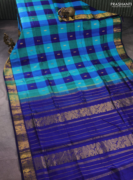 Silk cotton saree multi colour and blue with allover paalum pazhamun checks & zari buttas and zari woven border