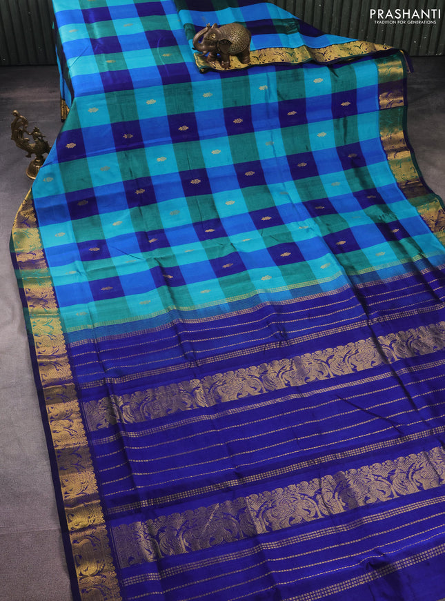 Silk cotton saree multi colour and blue with allover paalum pazhamun checks & zari buttas and zari woven border