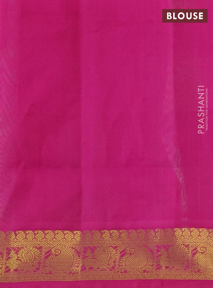 Silk cotton saree multi colour and pink with allover paalum pazhamun checks & temple zari buttas and paisley & annam zari woven border