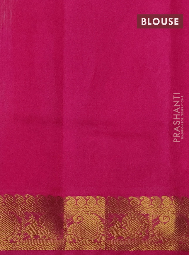 Silk cotton saree multi colour and pink with allover paalum pazhamun checks & zari buttas and paisley & annam zari woven border