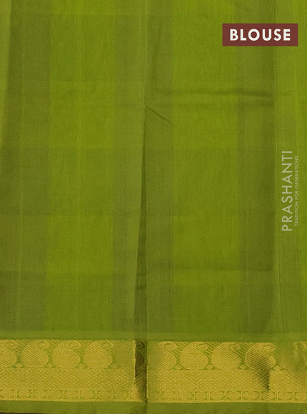 Silk cotton saree blue and light green with allover paalum pazhamun checks & zari buttas and paisley zari woven border