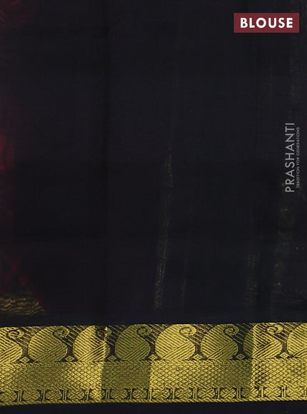 Silk cotton saree maroon and black with allover paalum pazhamun checks & zari buttas and paisley zari woven border