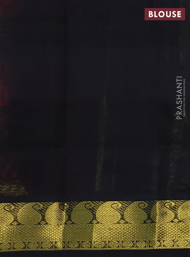 Silk cotton saree maroon and black with allover paalum pazhamun checks & zari buttas and paisley zari woven border