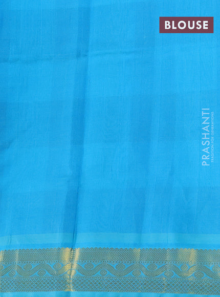 Silk cotton saree multi colour and teal blue with allover paalum pazhamun checks & zari buttas and zari woven border