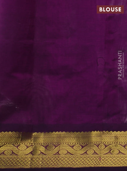 Silk cotton saree cream and purple with allover paalum pazhamun checks & zari buttas and zari woven border