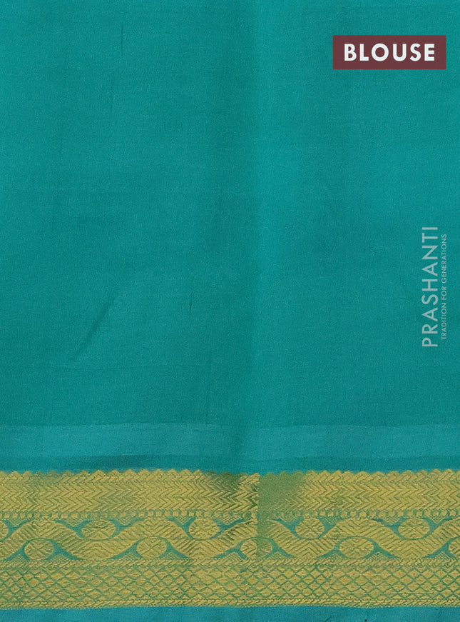 Silk cotton saree multi colour and teal blue with allover paalum pazhamun checks & zari buttas and zari woven border