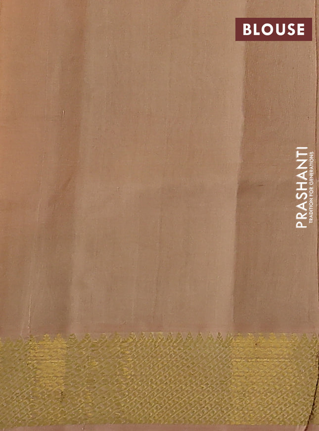 Silk cotton saree green and sandal with allover paalum pazhamun checks & zari buttas and zari woven border