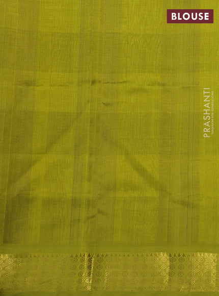 Silk cotton saree blue and lime yellow with allover paalum pazhamun checks & zari buttas and zari woven border