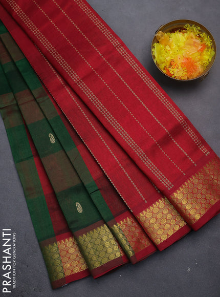 Silk cotton saree green and maroon with allover paalum pazhamun checks & zari buttas and zari woven border