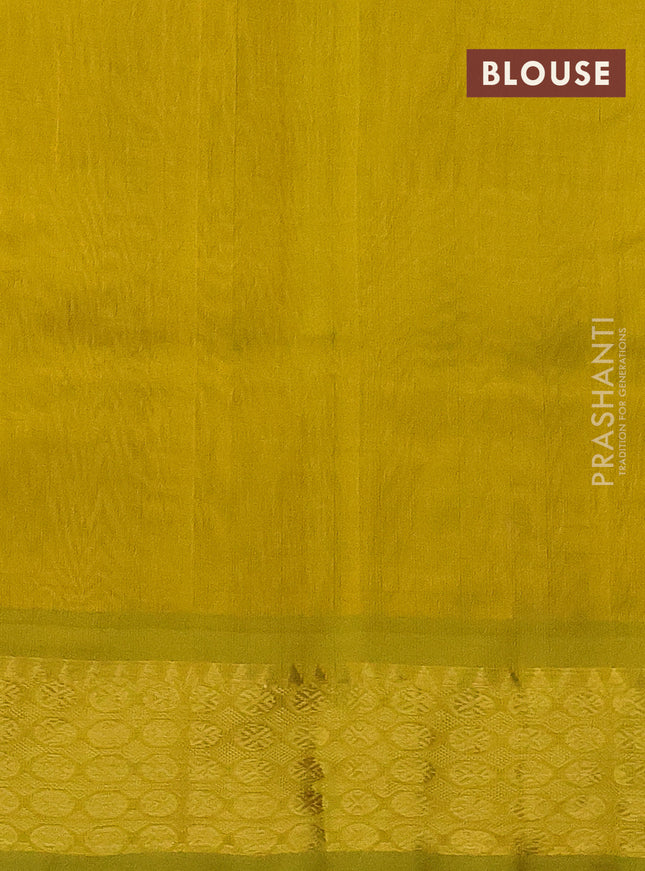 Silk cotton saree blue and lime yellow with allover paalum pazhamun checks & zari buttas and zari woven border