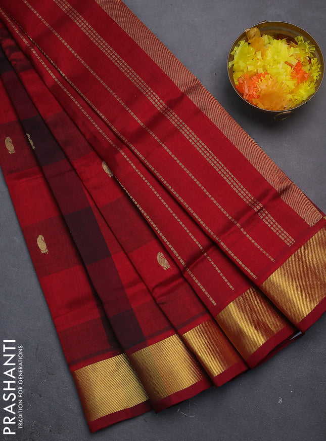 Silk cotton saree multi colour and red with allover paalum pazhamun checks & zari buttas and zari woven border