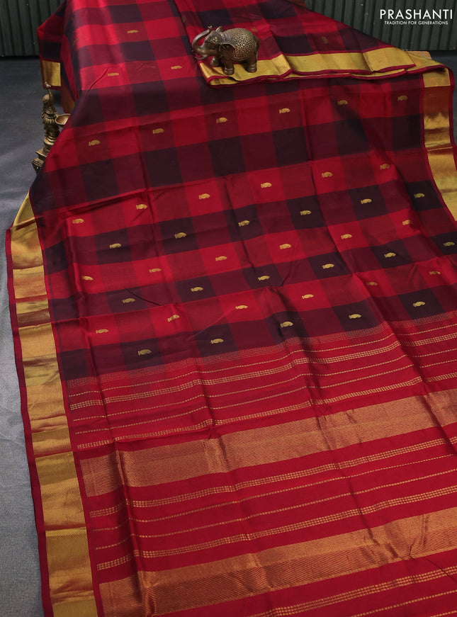 Silk cotton saree multi colour and red with allover paalum pazhamun checks & zari buttas and zari woven border