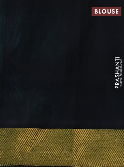 Silk cotton saree teal blue and black with allover paalum pazhamun checks & zari buttas and zari woven border