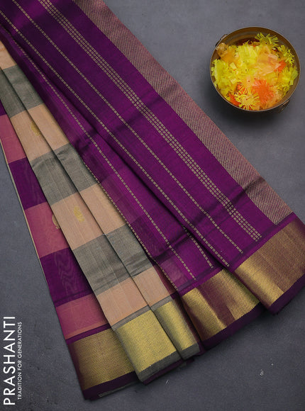 Silk cotton saree multi colour and purple with allover paalum pazhamun checks & zari buttas and zari woven border