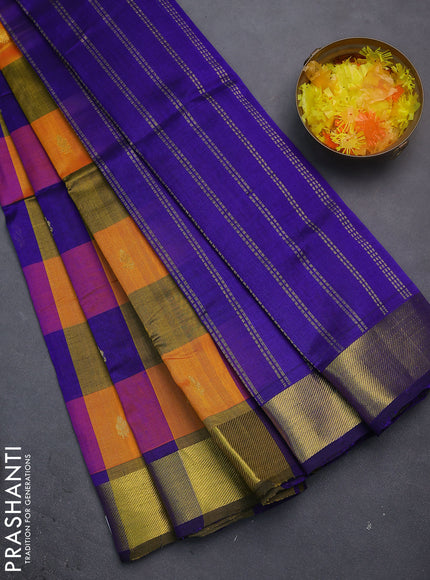 Silk cotton saree multi colour and blue with allover paalum pazhamun checks & zari buttas and zari woven border