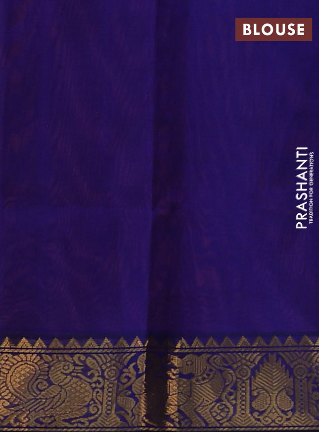 Silk cotton saree peach pink and blue with allover vairosi weaves & buttas and rich zari woven border