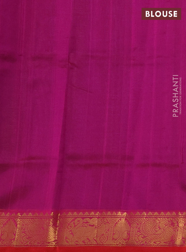 Silk cotton saree blue and pink with allover vairosi weaves & buttas and rich zari woven border