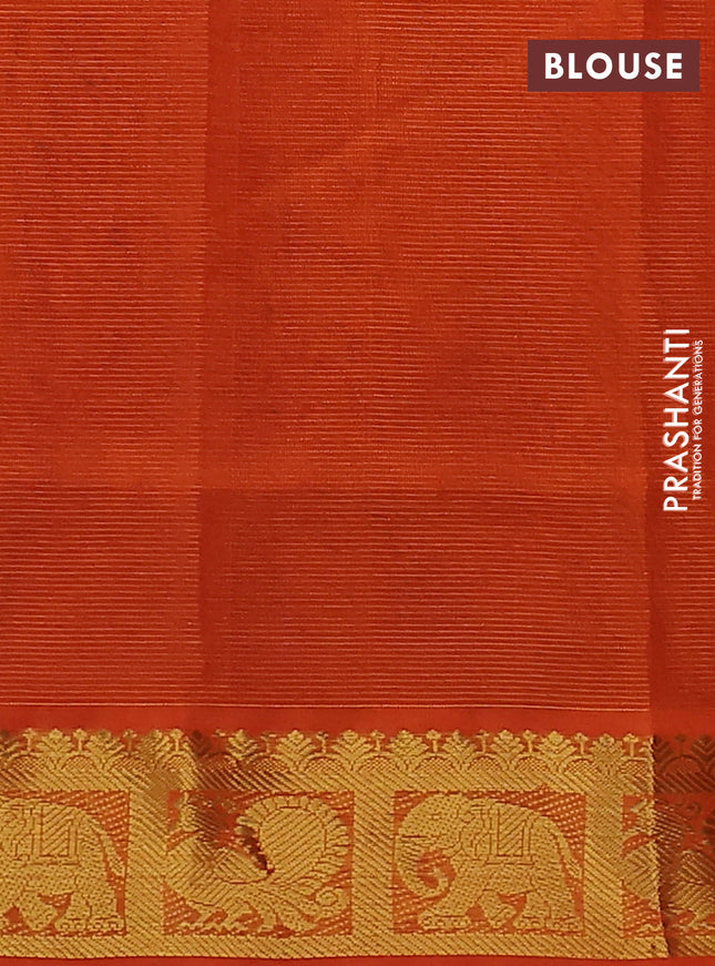 Silk cotton saree blue and orange with allover vairosi pattern and annam & rudhraksha zari woven border