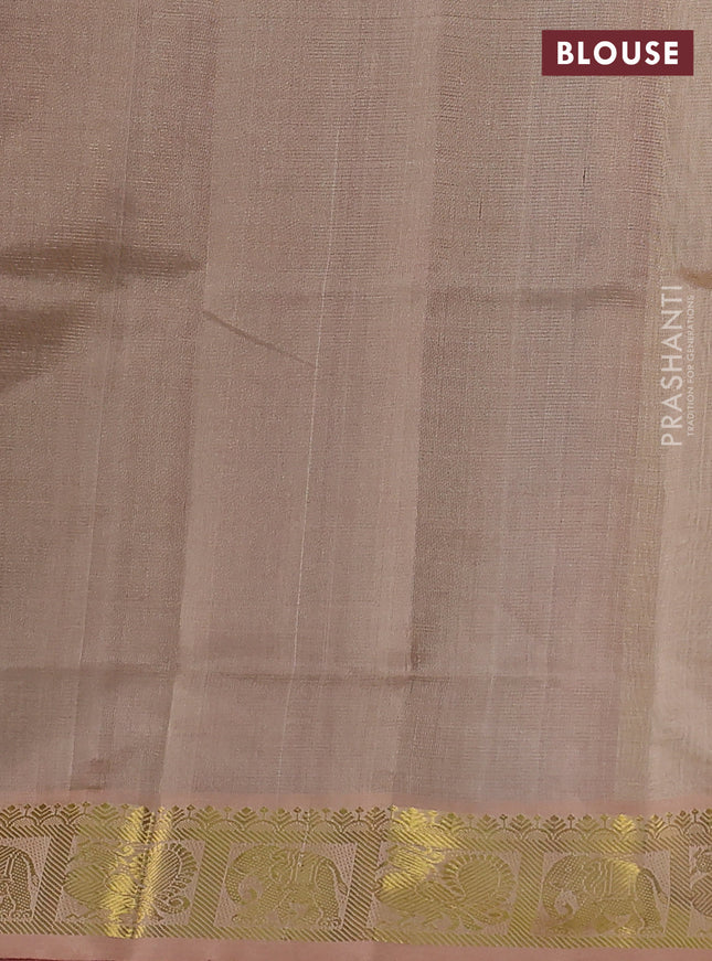 Silk cotton saree maroon and sandal with allover vairosi pattern and annam & elephant zari woven border