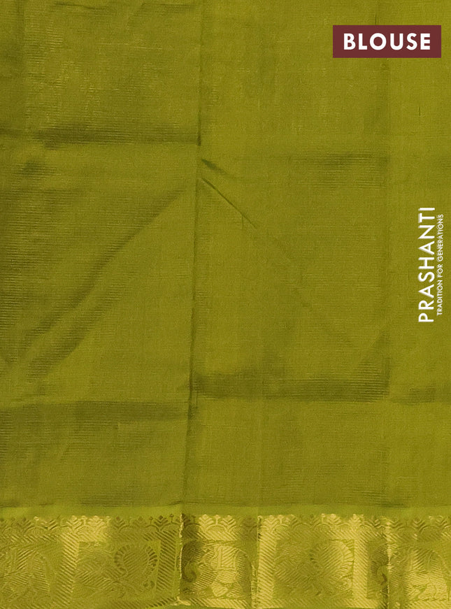 Silk cotton saree blue and light green with allover vairosi pattern and annam & elephant zari woven border