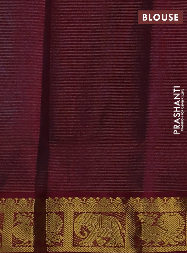 Silk cotton saree teal blue and maroon with allover vairosi pattern and zari woven border